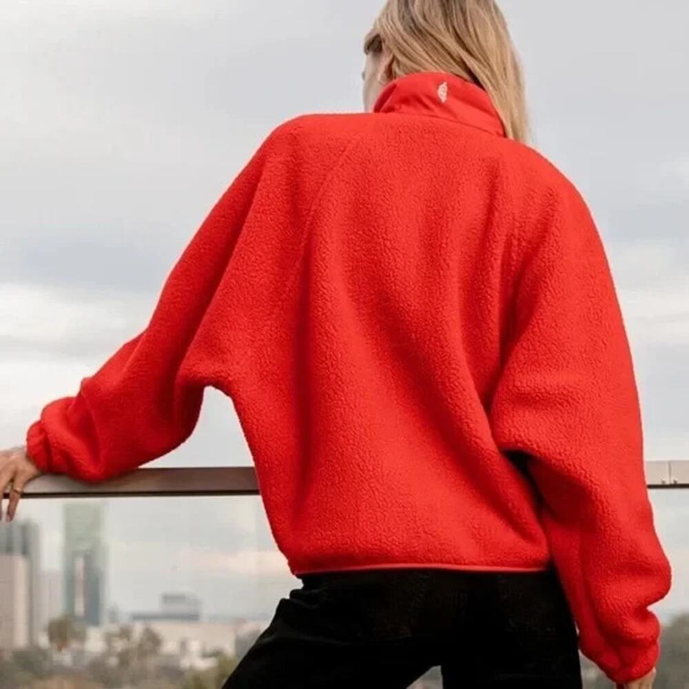 Free People FP Movement Hit The Slopes Fleece Jacket Coral Red Sherpa Size XL - Picture 14 of 16